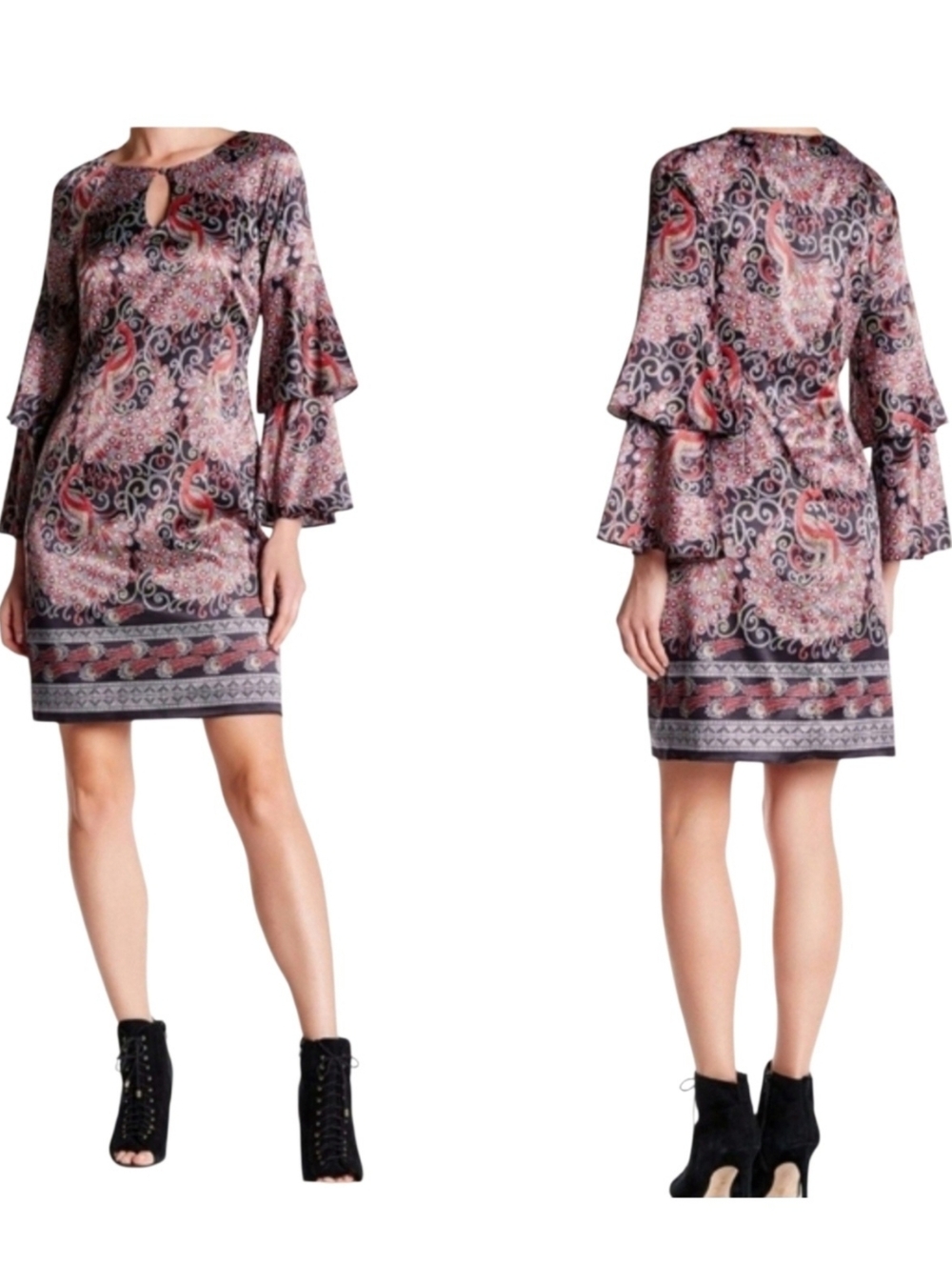 Nanette Lepore Paisley Tiered Flutter Sleeve Cottagecore Dress Sz 8